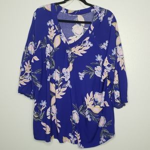 St. John's Bay Blue Floral Plus Size Blouse 2X